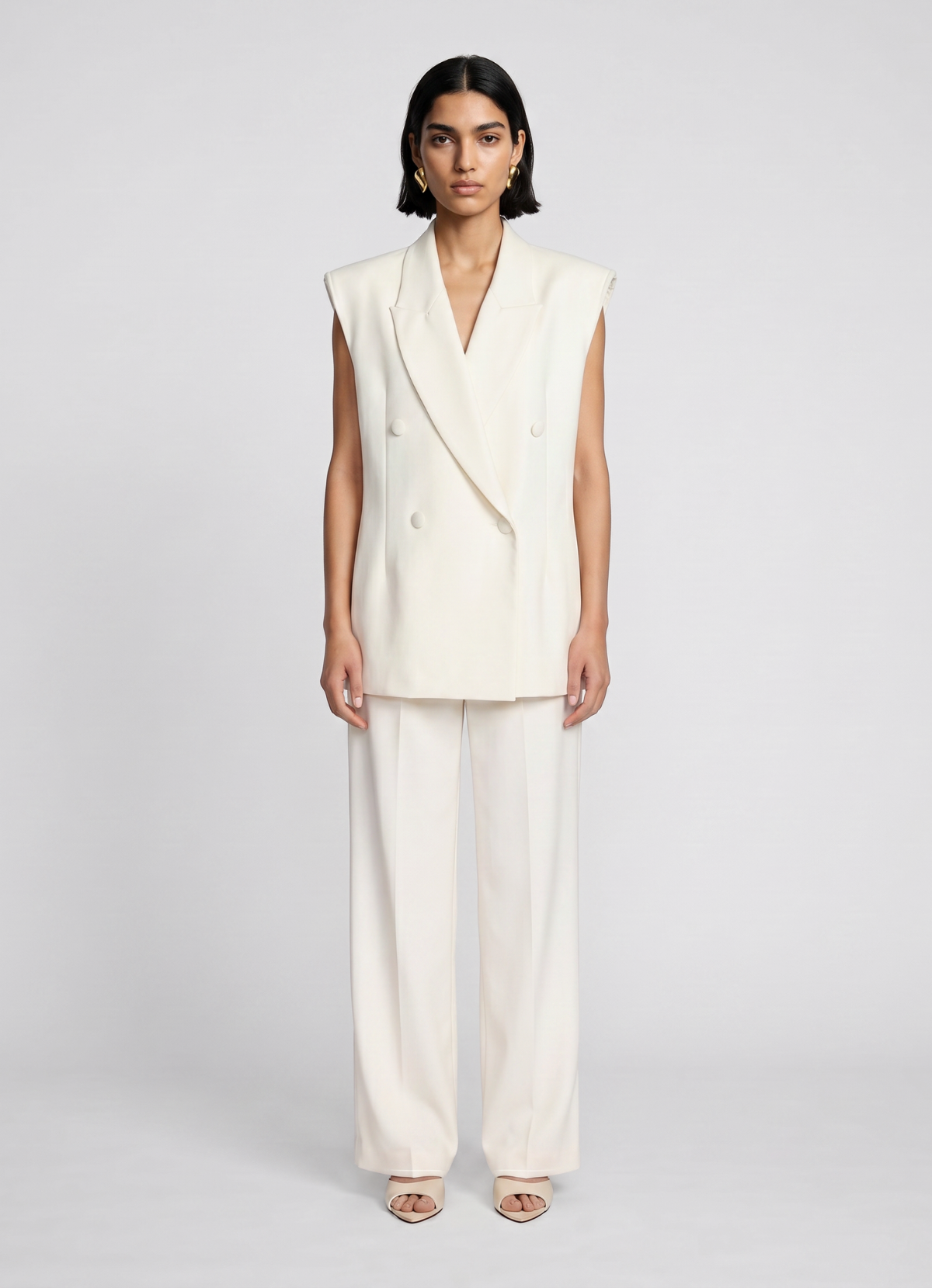 Cream Sleeveless Blazer