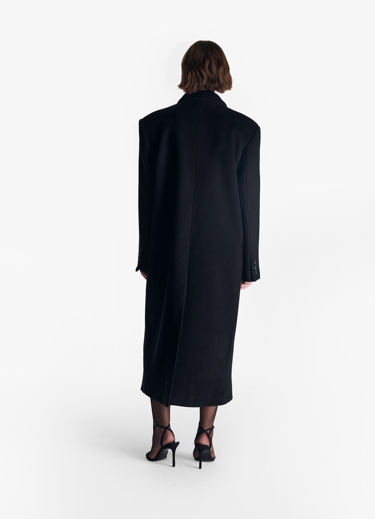 Black Wool Straight Trench Coat