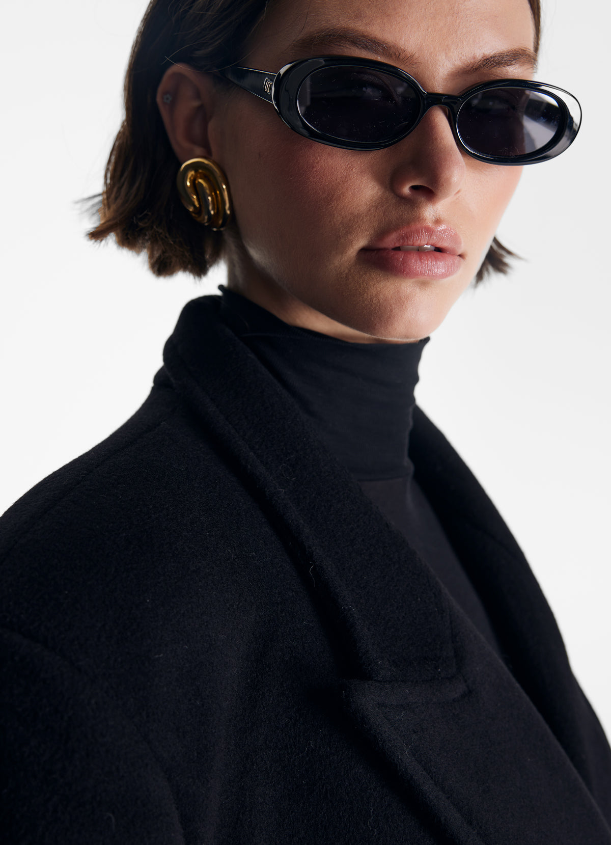 Black Wool Straight Trench Coat
