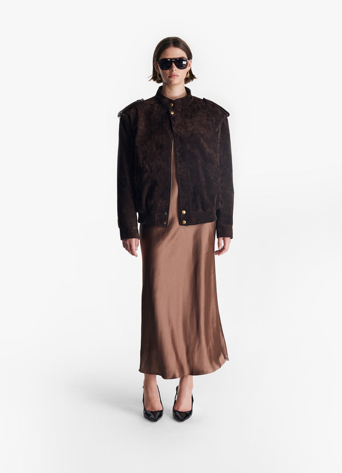 Chocolate Suede Bomber Jacket