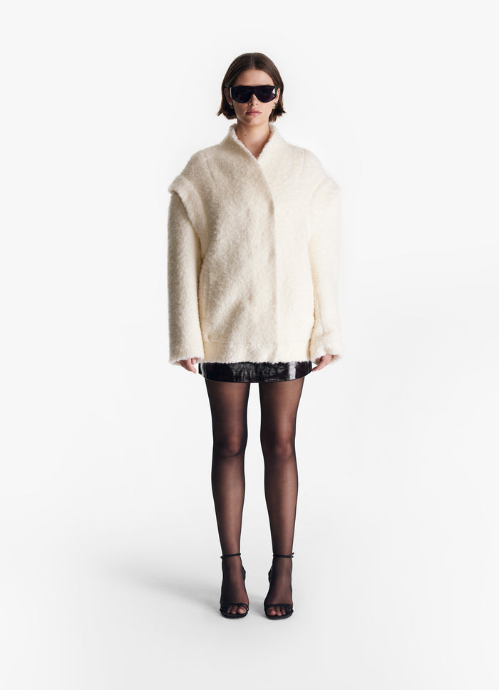 Cream Boucle Bomber Jacket