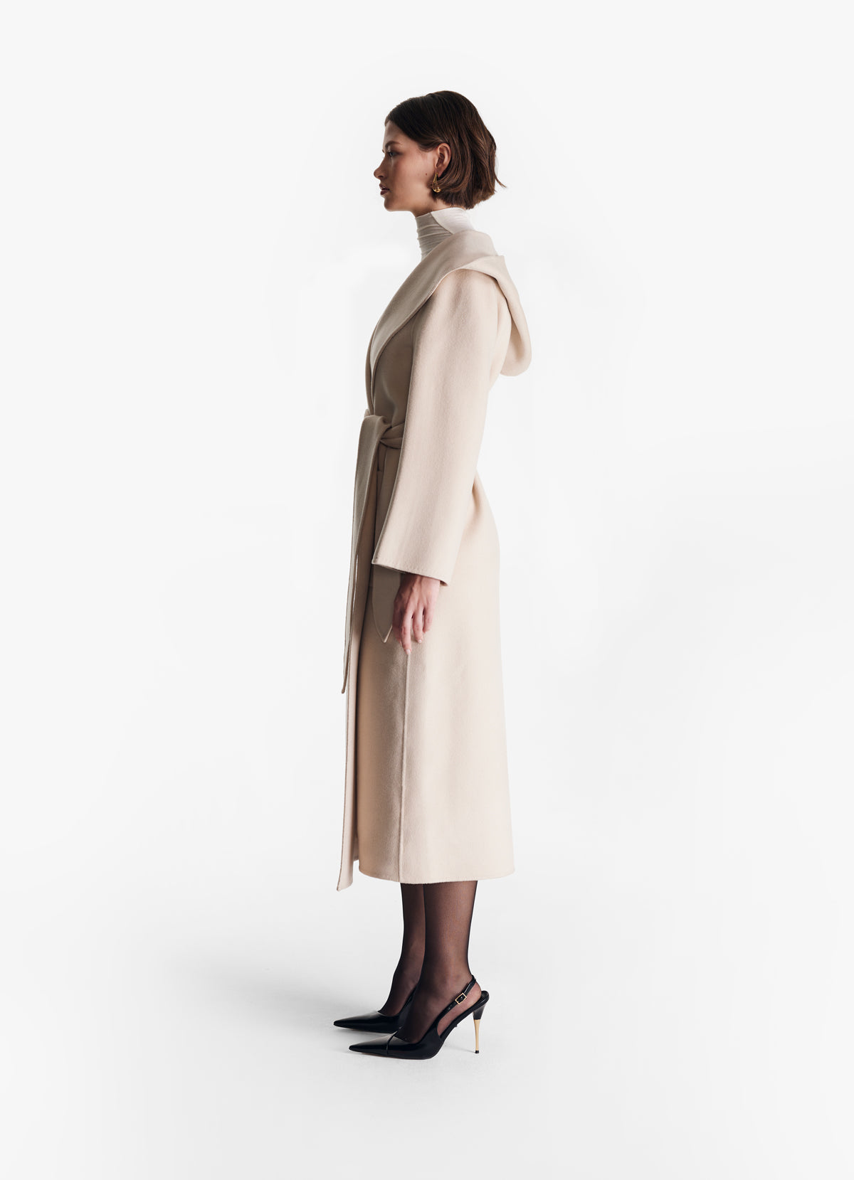 Cream Cashmere-Blend Wrap Coat
