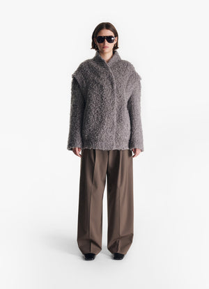 Grey Boucle Bomber Jacket