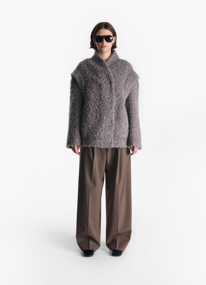 Grey Boucle Bomber Jacket