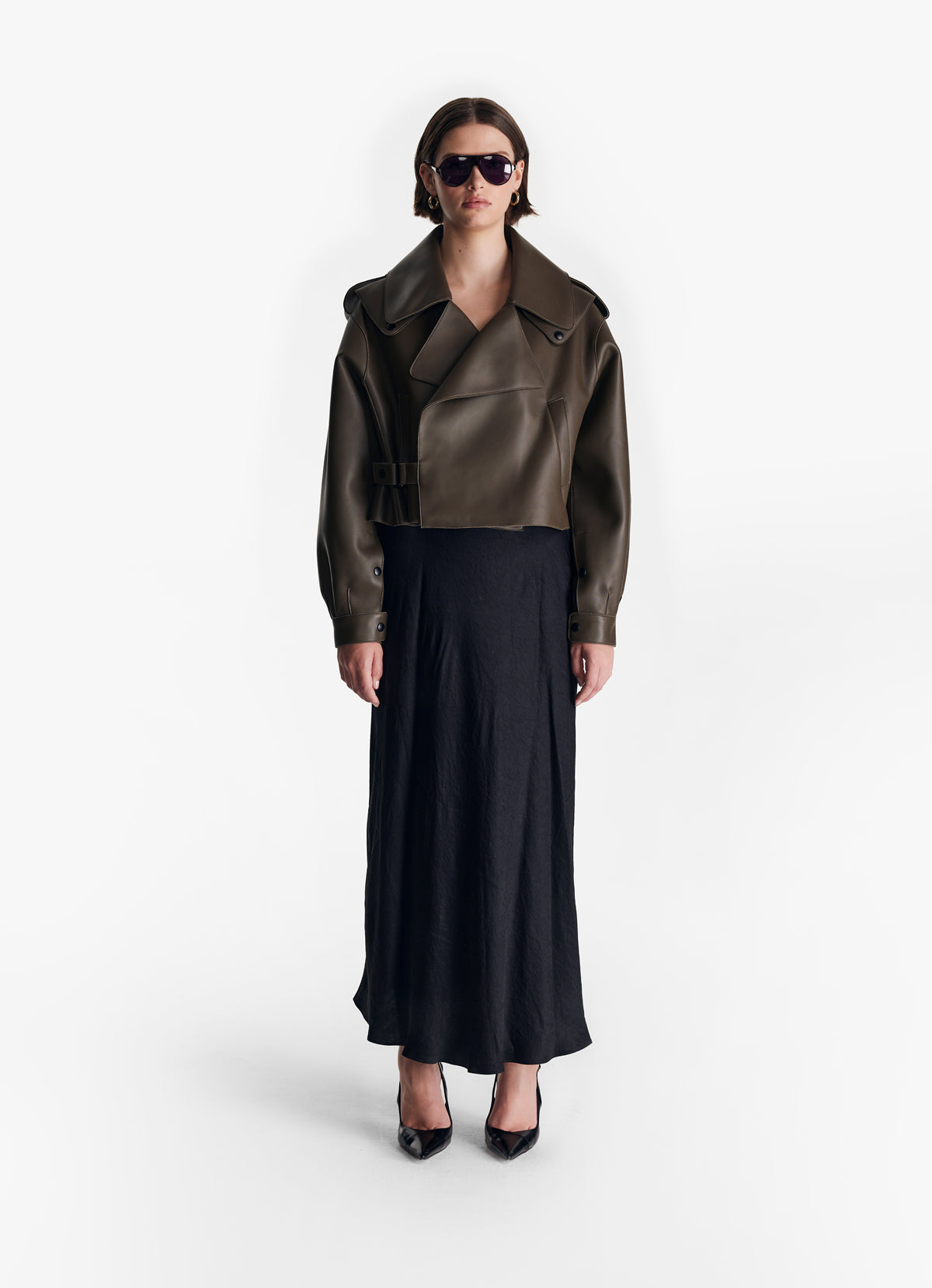 Olive Green Oversized Leather Jacket – de Savary International