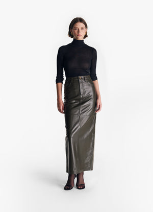Olive Green Leather Maxi Skirt