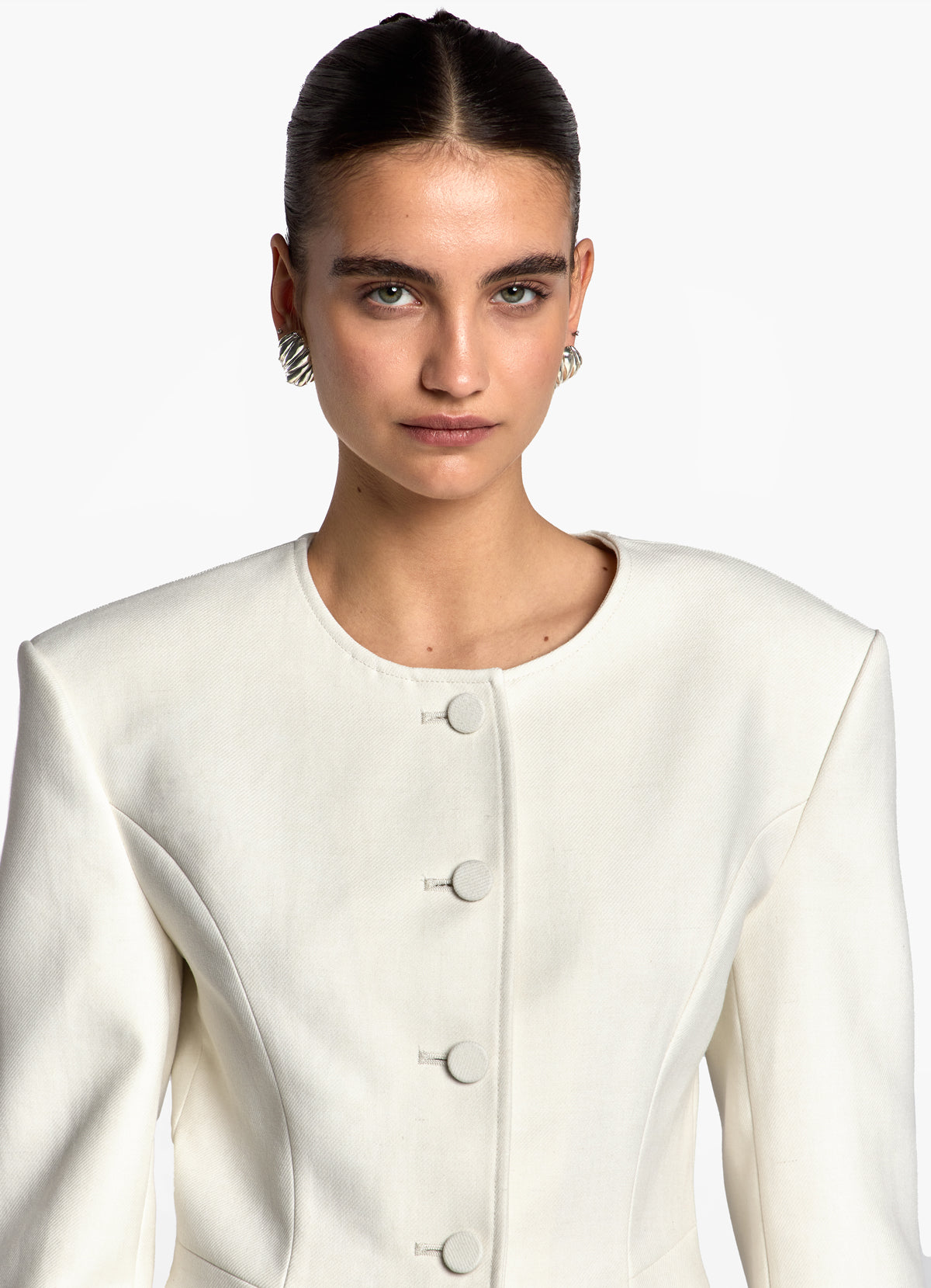 Cream Fitted Wool Jacket