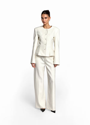 Cream Fitted Wool Jacket