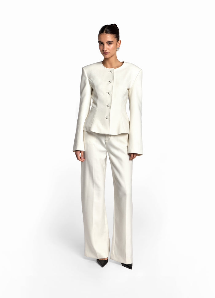 Cream Fitted Wool Jacket