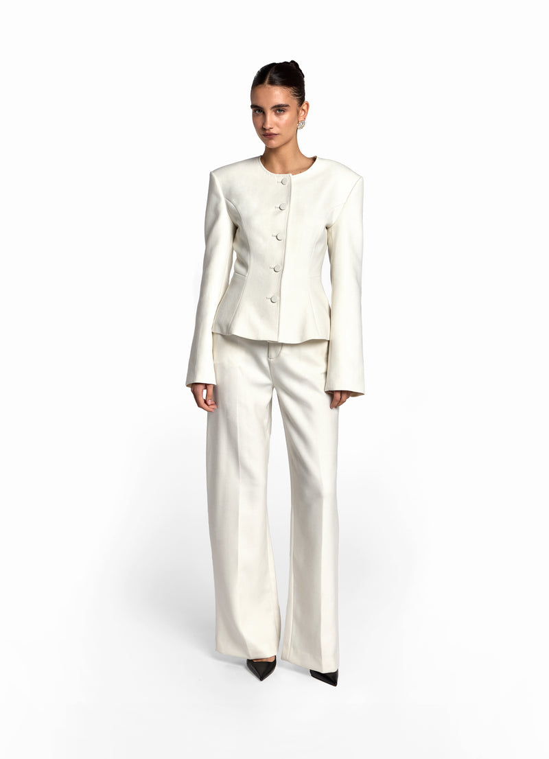 Cream Fitted Wool Jacket
