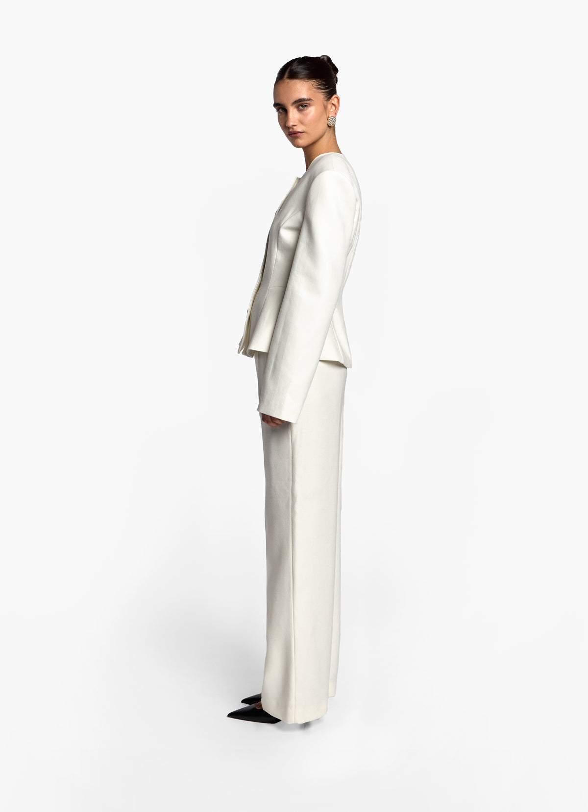 Cream Fitted Wool Jacket
