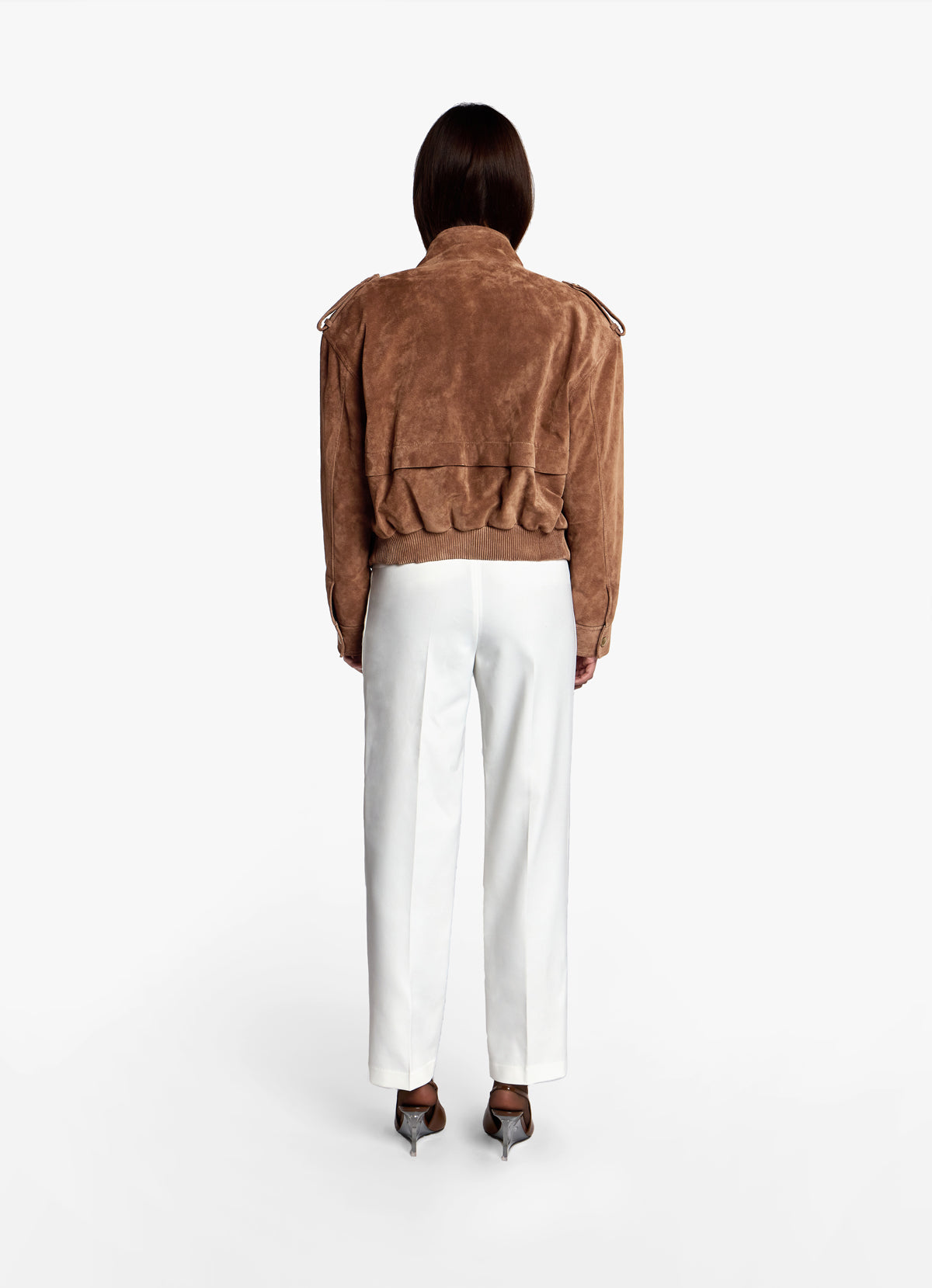 Mocha Suede Cropped Bomber Jacket