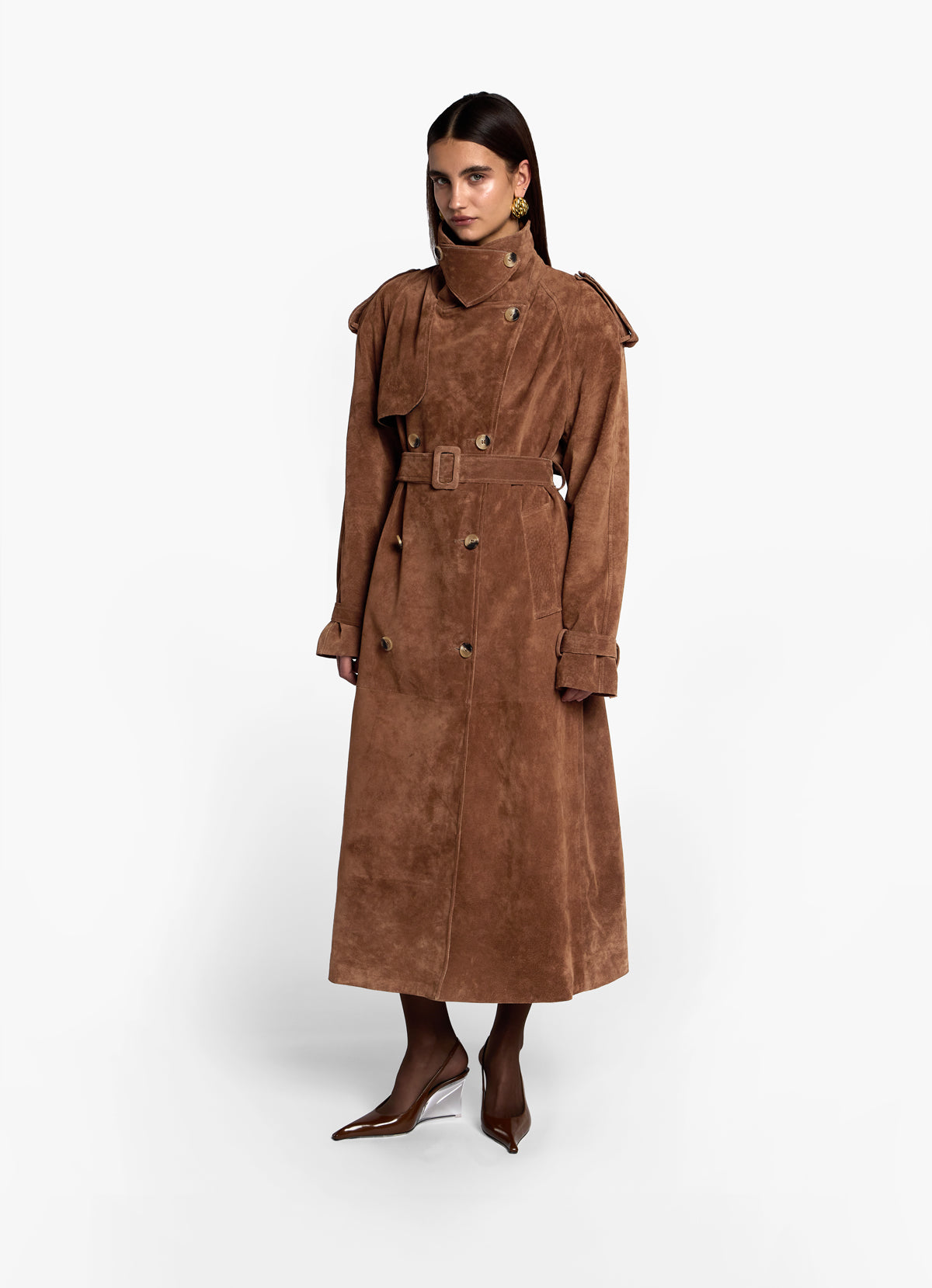 Mocha Suede Trench Coat