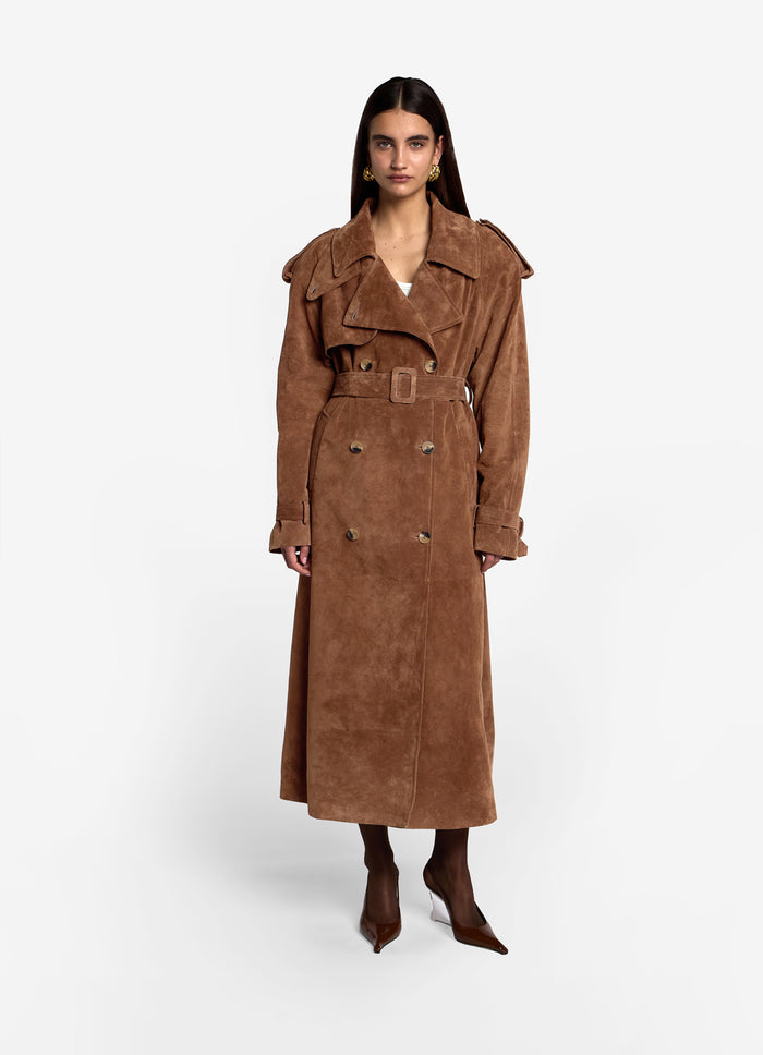 Mocha Suede Trench Coat