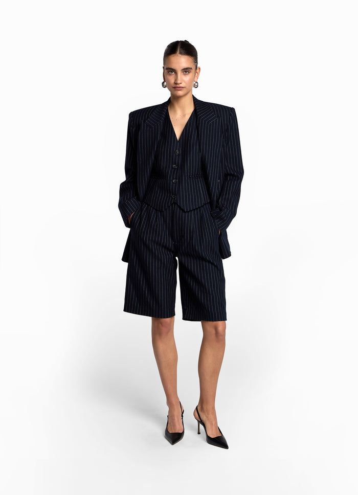 Navy Pinstripe Bermuda Shorts