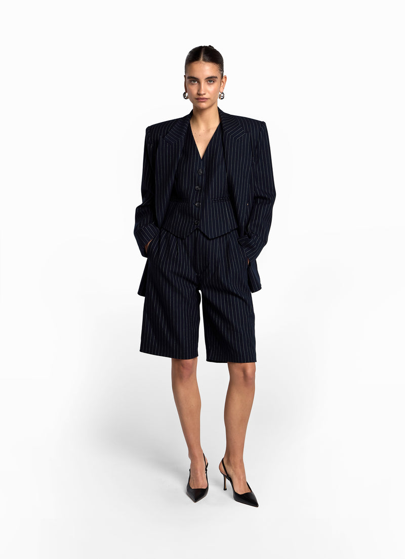 Navy Pinstripe Bermuda Shorts