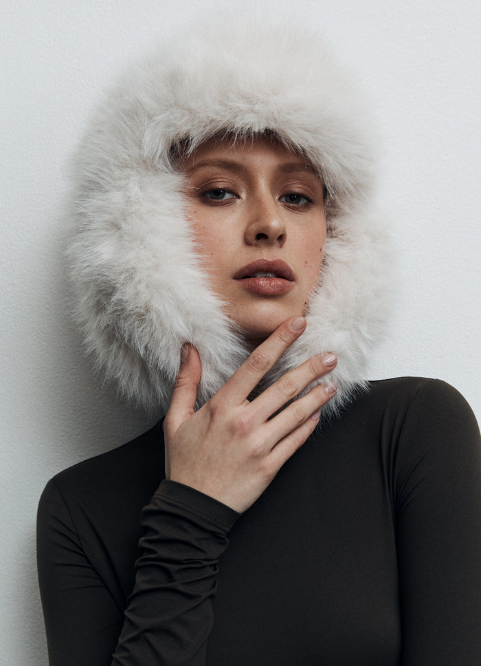 Off-White Faux Fur Trapper Hat