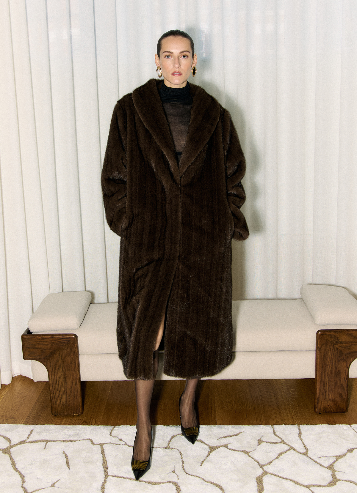 Brown Vintage Faux Fur Coat
