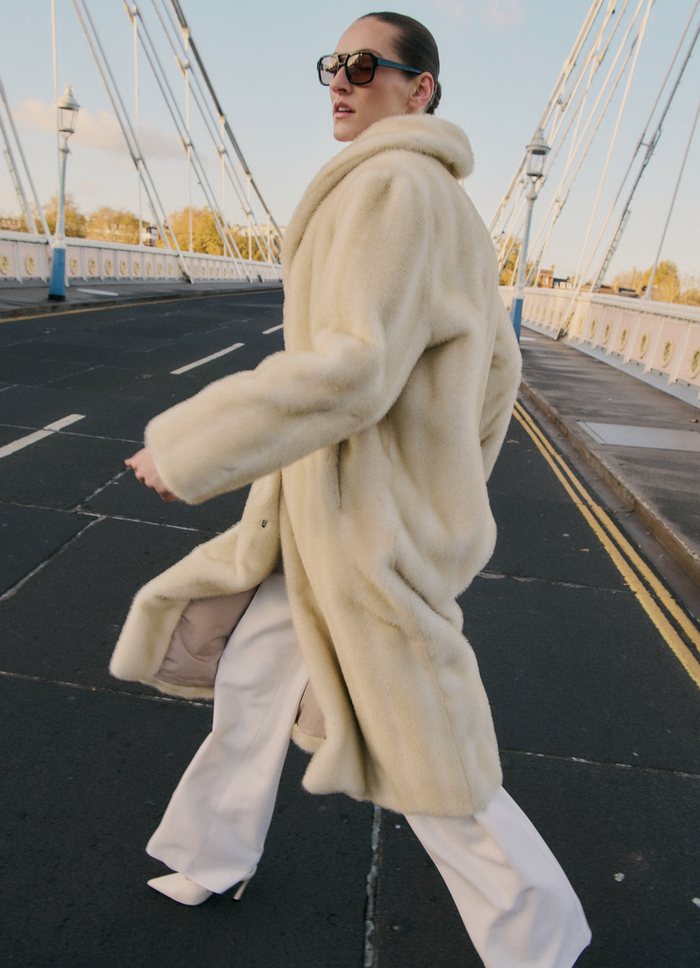 Cream Vintage Faux Fur Coat