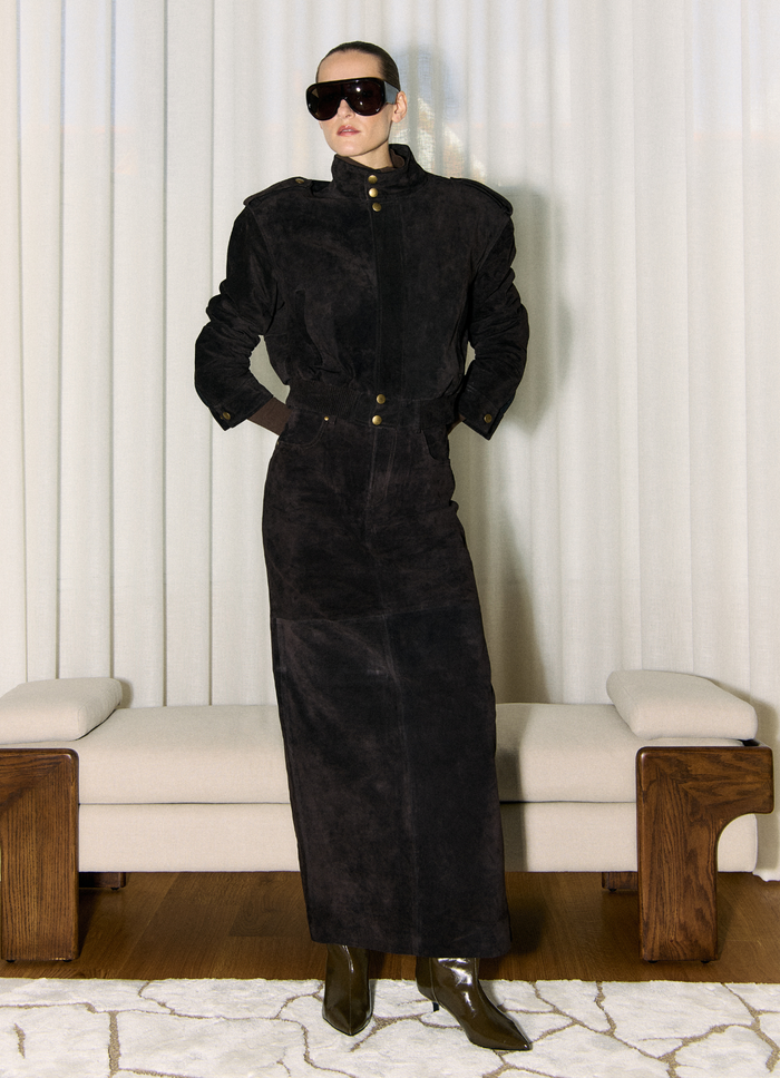 Espresso Suede Maxi Skirt