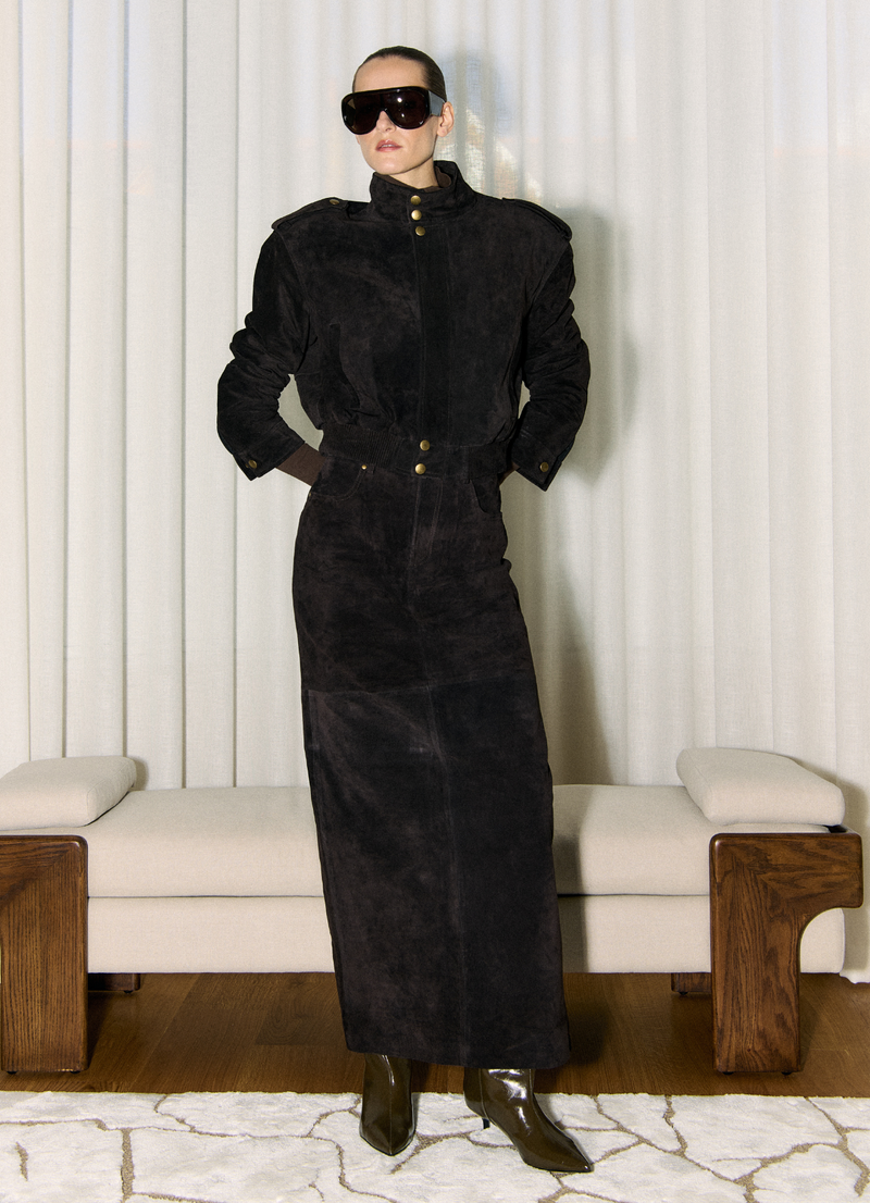 Espresso Suede Maxi Skirt