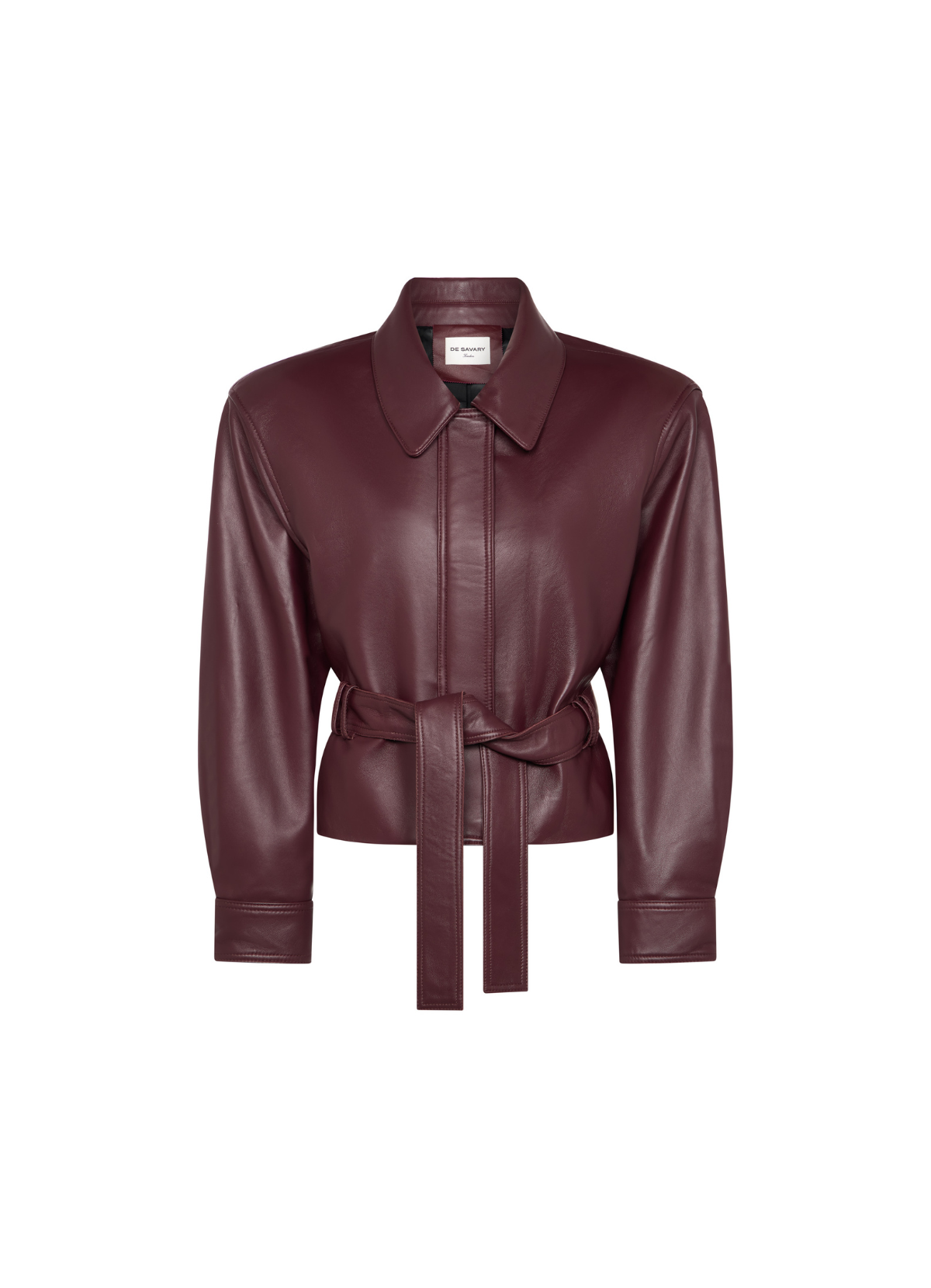 Burgundy Leather Belted Jacket