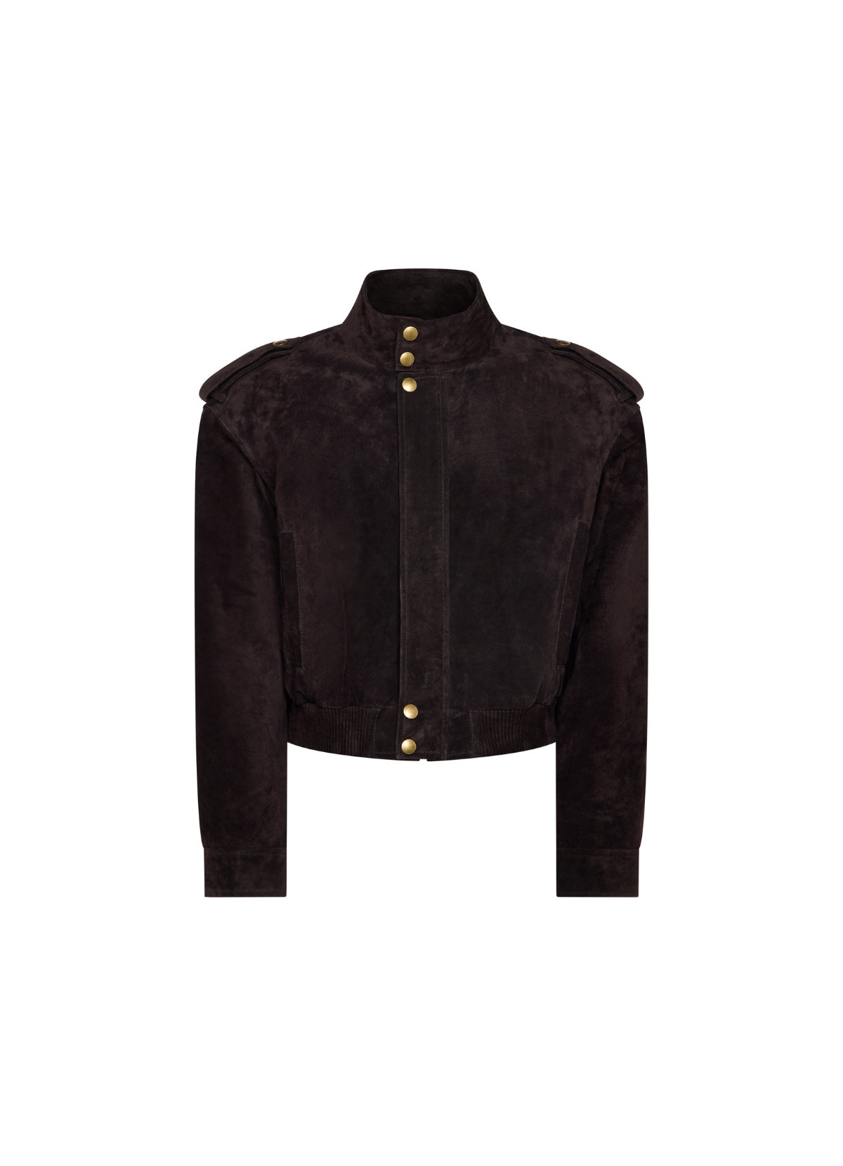 Espresso Suede Cropped Bomber Jacket
