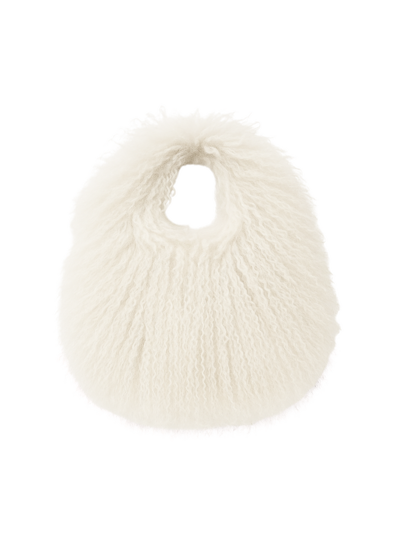 Product image of mongolian bag in white on white backdrop.