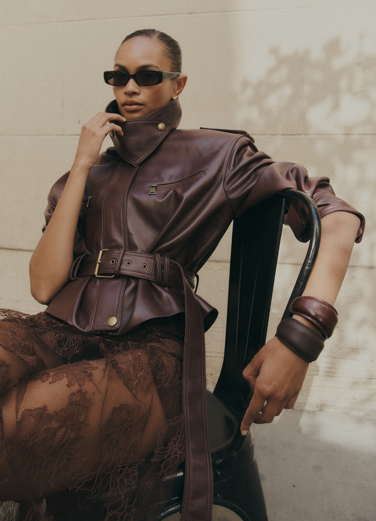 Burgundy Leather Cropped Jacket