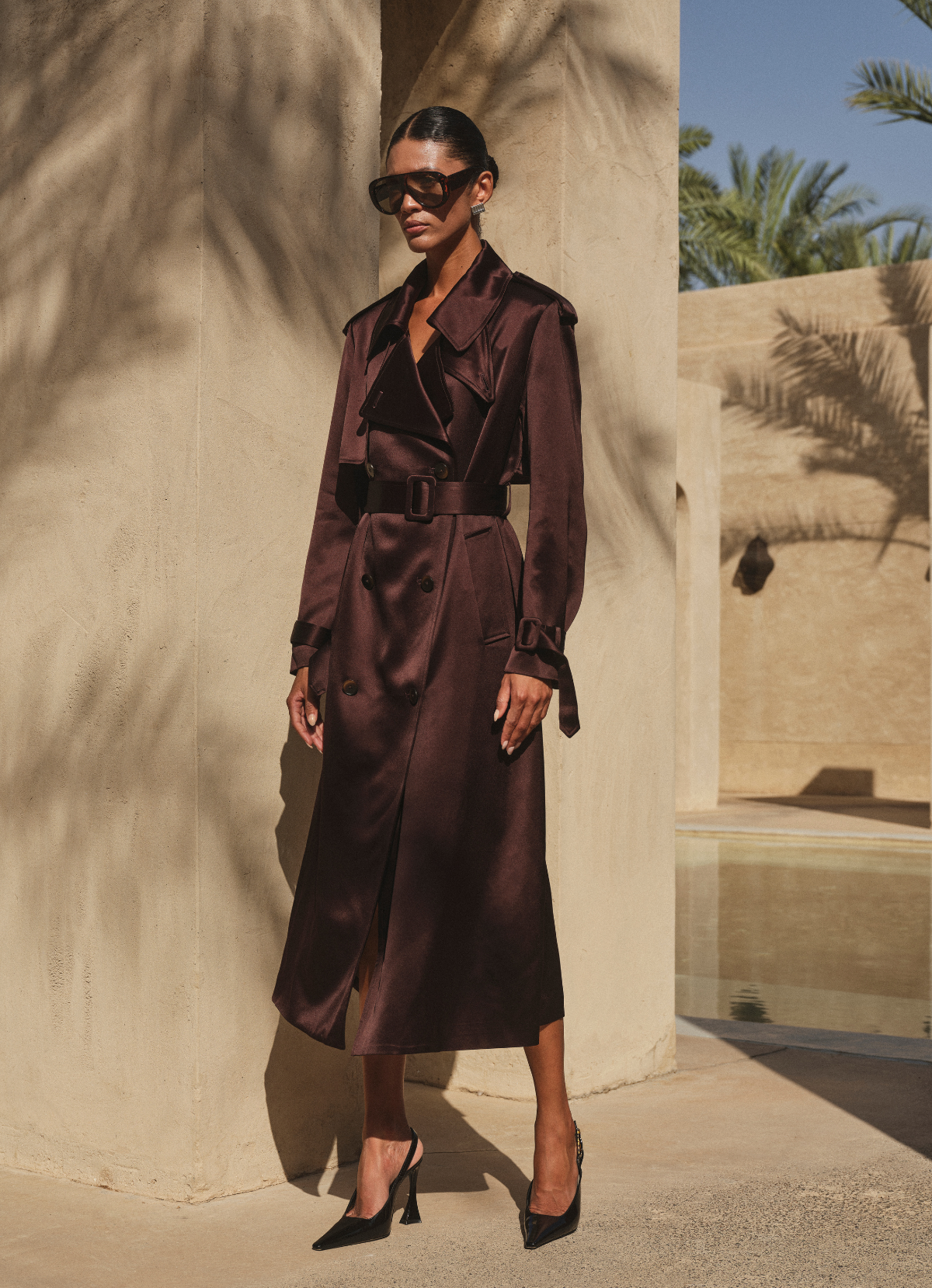 Chocolate Satin Trench Coat