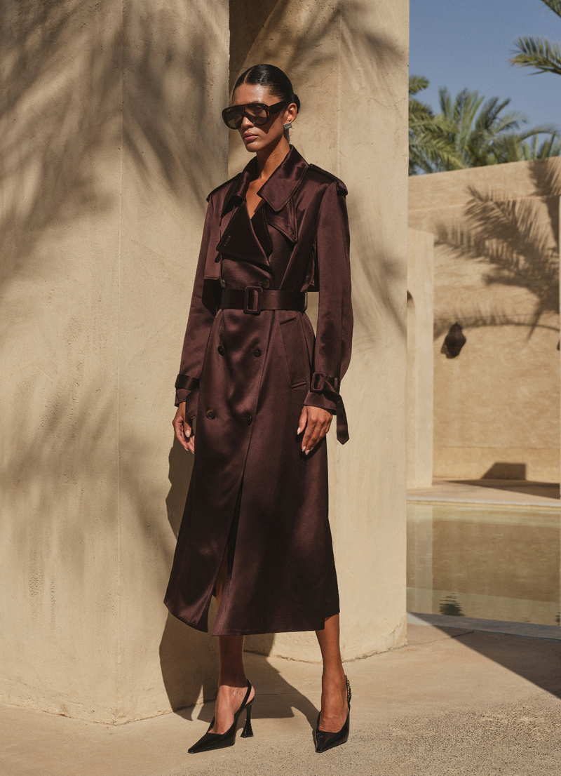 Chocolate Satin Trench Coat