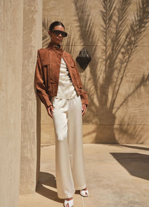 Mocha Suede Relaxed Bomber Jacket