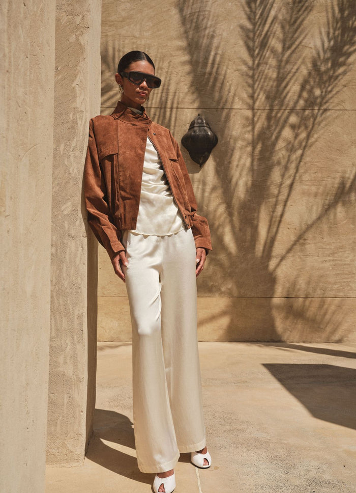 Mocha Suede Relaxed Bomber Jacket